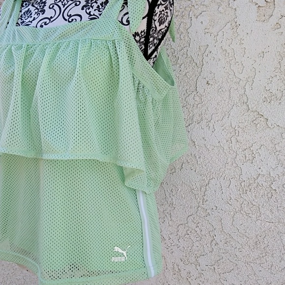 New Puma Off Shoulder Jersey Green Tee Medium - Picture 2 of 7